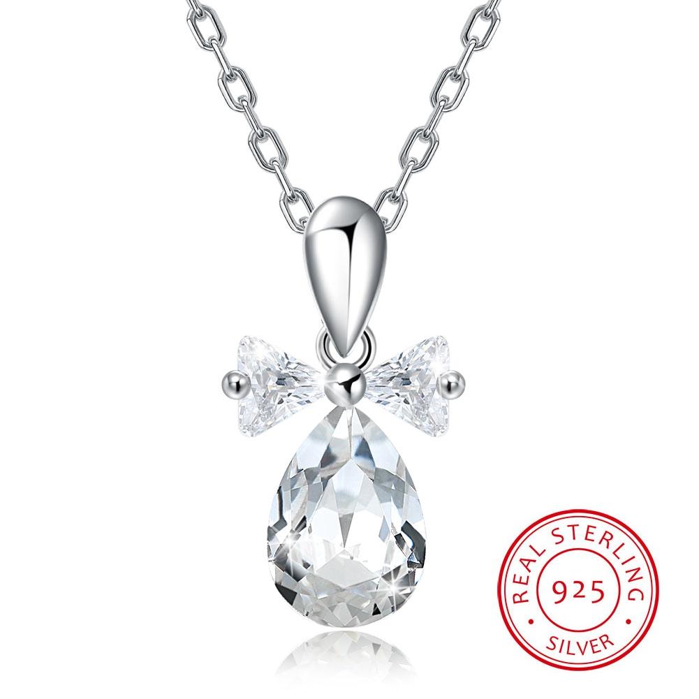 Fashion Jewelry Crystal Comes From The Swarovski Element Transparent Crystal Drop Shaped S925 Sterling Silver Necklace