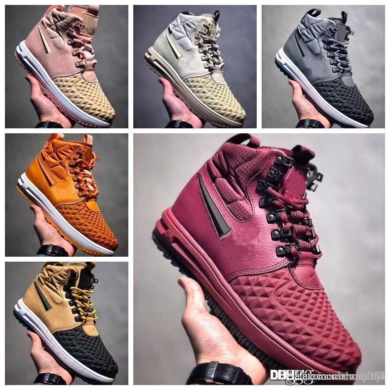 

2019 New LF1 Fashion Lunar Duckboot Mens Hight Top Boots Leather Waterproof Sneakers Women Mens af-1 Designer Chaussures Running shoes 36-46