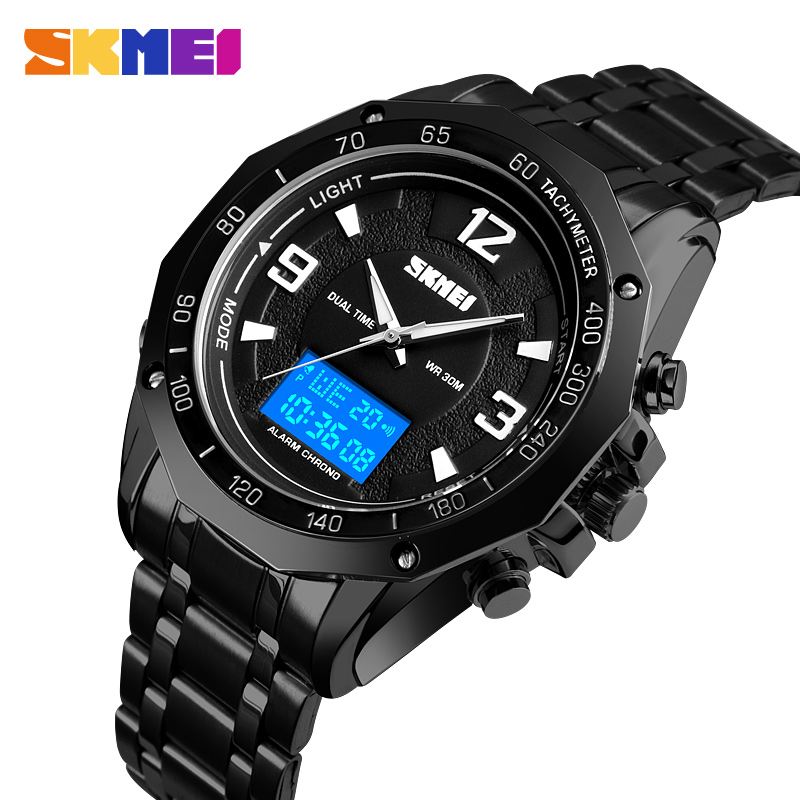 

SKMEI Fashion Sport Watch Men Digital Wristwatches Dual Display Waterproof Luminous Silver/Black Colors relogio masculino 1504, Slivery;brown