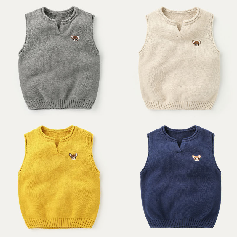 

Autumn Winter V-neck Baby Boys Knitted Vest Cardigan School Uniform Style Sweater Children's clothing