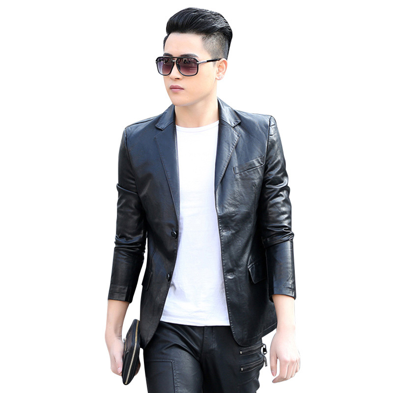 

Leather Blazer Men's Suits Spring and Autumn Mens Leather Blazer Jacket Men Jacket with Sleeves Suit Men Casual KK50XX, Black