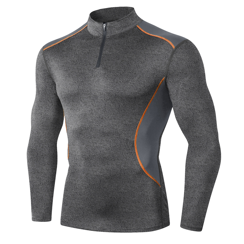 

Running Shirt Rashguard For Men Stand Collar Long Sleeve Gym Tshirt Camiseta Fitness Remeras Hombre Compression Top Zipper Tight, Black red line
