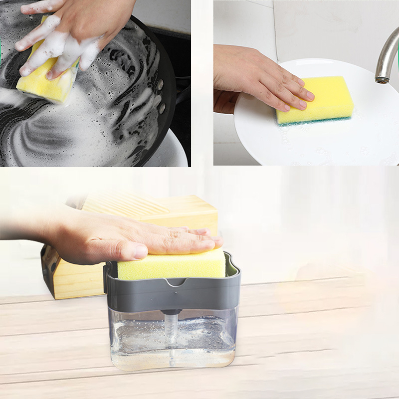 

Dishwashing Brush Pot Artifact Pressing Liquid Box Sponge Wipe Combination Kitchen Dishwasher Automatic Liquid Cleaning Brush
