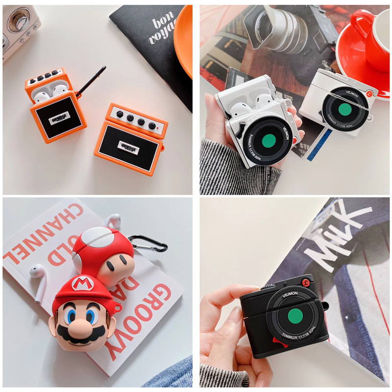 

Newest Lovely 3D Silicone Camera Radio Style Case Waterproof with Strap for Apple AirPods 1/2/3 Airpods Pro Cover