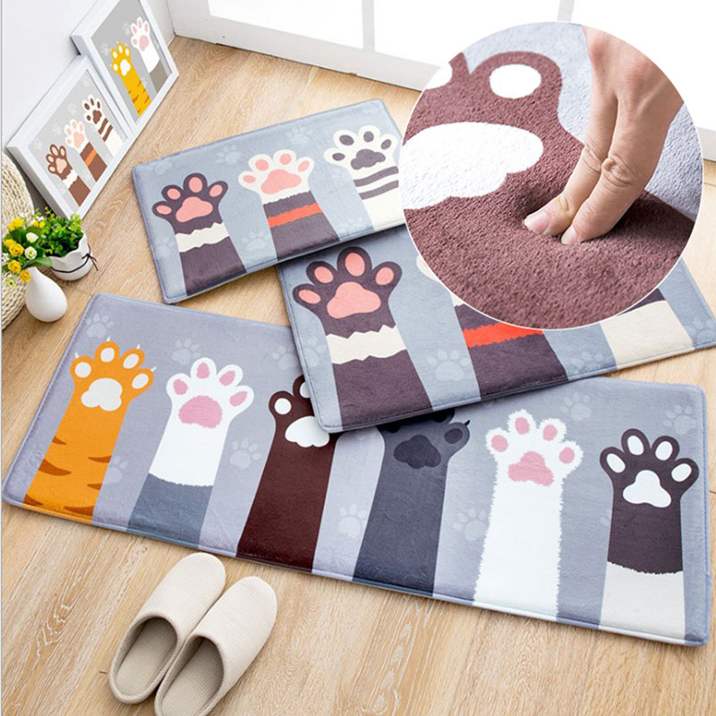 

Modern Anti-slip Entrance Indoor Door Mat Washable Kitchen Non-Slip Carpets Floor Printed Cat Mat Living Room Rugs Bathroom, White