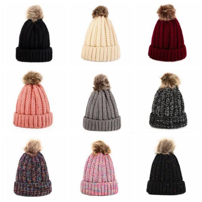 

Fur Ball Knitted Hats Pom Pom Winter Beanie Fashion Girls Skull Caps Women Crochet Warm Cap Ski Outdoor Hat Headgear Accessories Gift C7028, Remark your choice