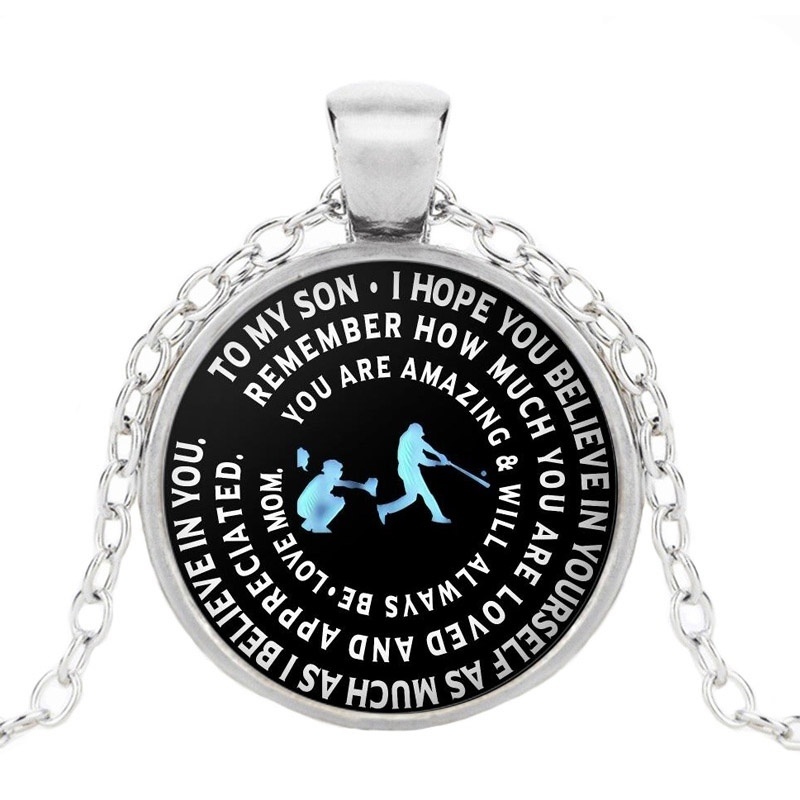 

2019 New Details about Baseball Pendant-Cabochon Glass time gemstone Necklace-To My Son necklace -Statement jewelry Gift From Mom