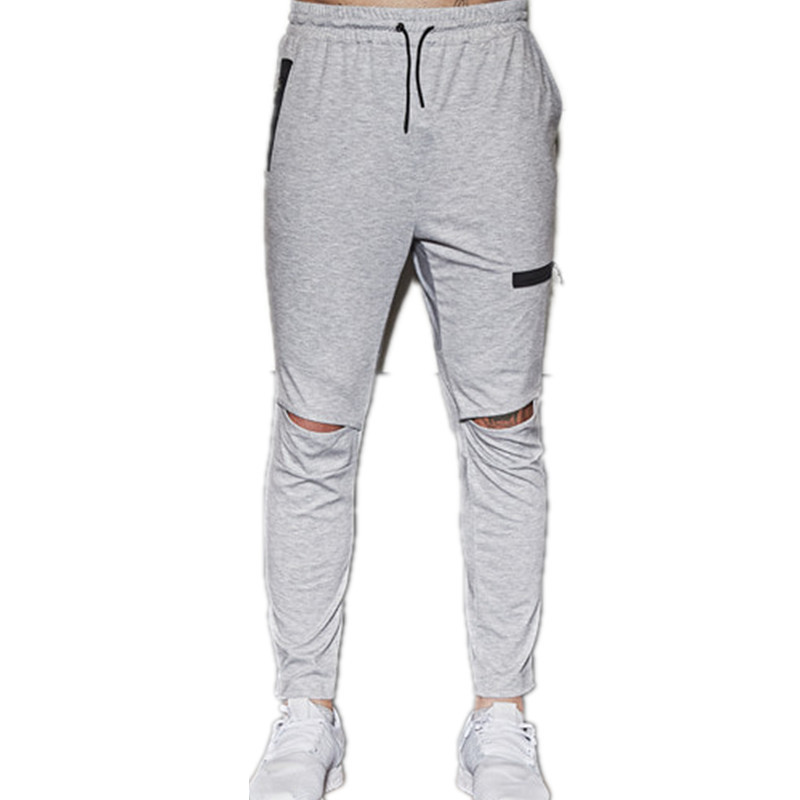 

ISURVIVOR 2020 new men's running fitness training trousers men's hole small feet casual pants, Gray