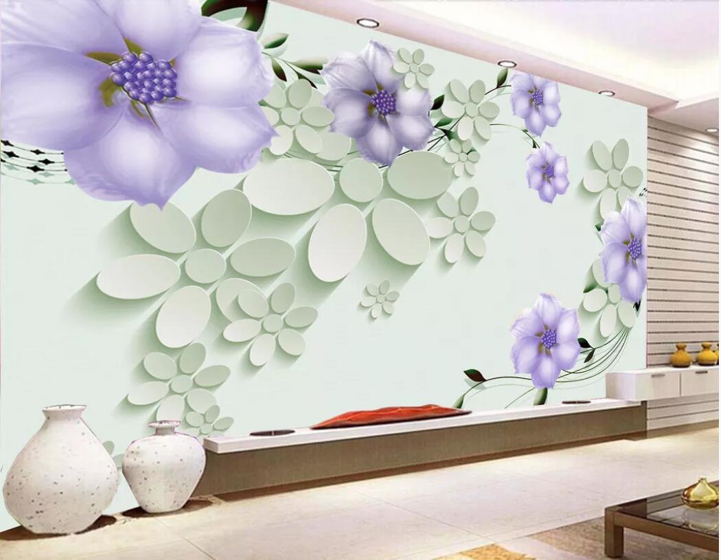 

3d room wallpaper custom photo background mural 3D embossed flower pattern lilac flowers vine HD home decor wall art pictures, Non-woven fabric