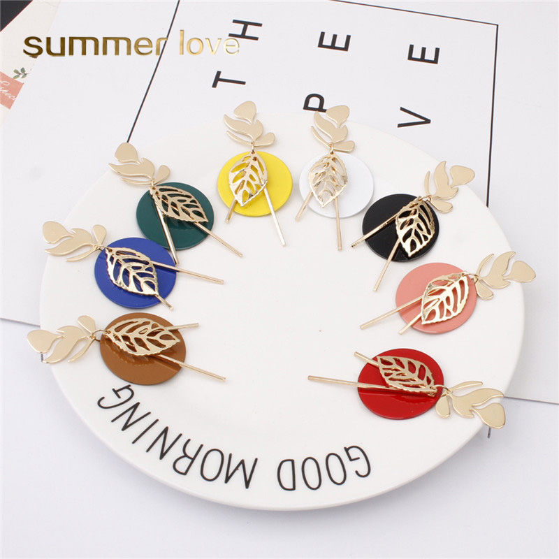 

2019 New Fashion Leaf Resin Round Dangle Earrings for Women Colorful Leaves Acrylic Unique Design Drop Earring Fashion Jewelry