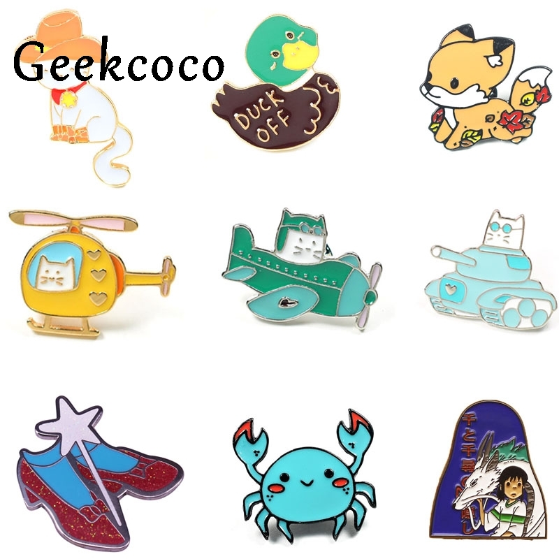 

Pins, Brooches 20pcs/lot J1432 Geekcoco Cartoon Cat And Spirited Away Metal Brooch Collar Character Pin Jeans Shirt Badges Backpack Pins