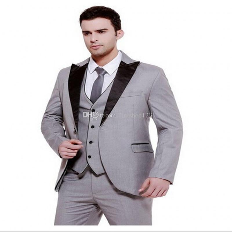 

Very Good One Button Light Grey Groom Tuxedos Peak Lapel Men Suits 3 pieces Wedding/Prom/Dinner Blazer (Jacket+Pants+Vest+Tie) W578, Same as image