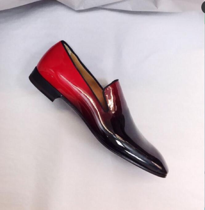 

Luxury Design Red Soles Men's Dress Flats,Black Patent Leather Loafers Oxfords Red Bottom Flats Shoes Red Outsole Business Leather Wholesale