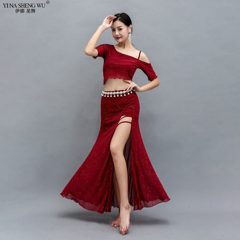 

Women New Belly Dance Set New Oriental Dance Split Practice Clothes Competition Bellydance Costume Top+Skirt Free Delivery, Top-skirt(no chain)