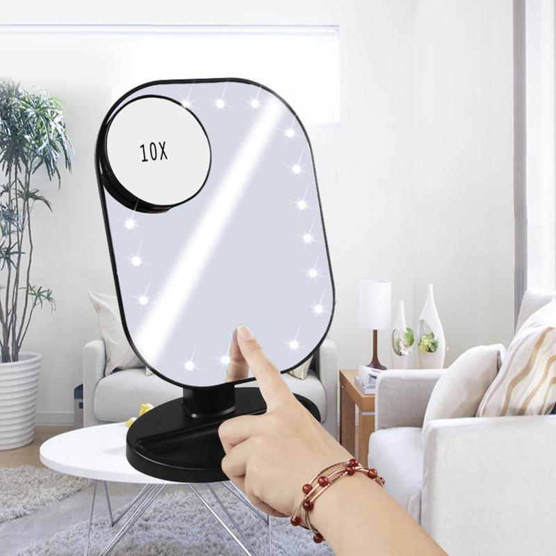 

20-LED Makeup Mirror with 10X Magnifier 180 Degree Rotation Dimmable Touch Sensing Makeup Mirror Portable Beauty Make Up