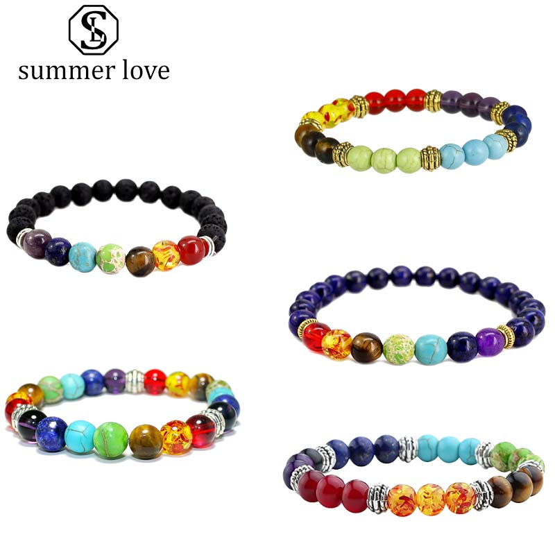 

sell 7 chakra 8mm healing balance beads bracelet for women men adjustable size nature stone yoga bracelet fashion jewelry gift