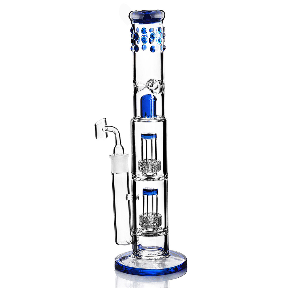 

Thick bong Dab rig pipe glass water with double stereo percolator recycler oil rigs banger blue soild base