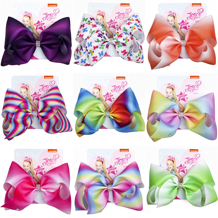 

8 inch Jojo Siwa Bows With Clip hair accessories for girls JOJO Hair Bows 11 Colors Large Rainbow Hair Bow DHL SS120, Mixed colors