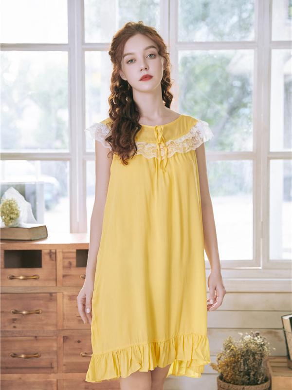 

night dress sleepwear home clothes for Women Nightgown Cotton Sleepshirts sexy Nightie casual Nightdress Plus Size underwear, Yellow