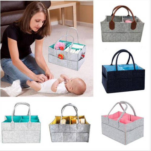 

Felt Diaper Changing Basket Bags Felt Mommy Handbags Baby Diaper Tote Bag Car Travel Organizer Newborn Toys Nappy Storage Bag 14 Color D6888