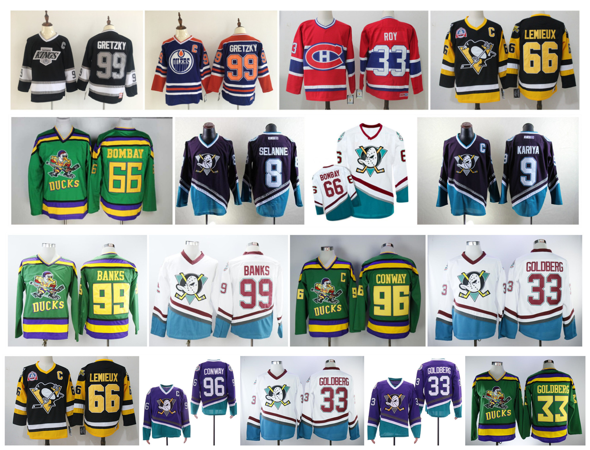 

Vintage Anaheim Mighty Ducks Jersey Charlie Conway Kariya Teemu Selanne Adam Bank Mario Lemieux Mike Modano Wayne Gretzky Patrick Roy Hockey, As pic