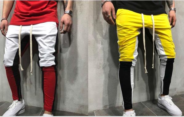 

Men Designer Jogger Pants High Street Hiphop Spring Male Sports Colors Patchwork Pencil Pants Casual Pantalones, White red