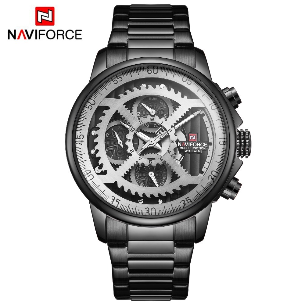 

NAVIFORCE Mens Sports Watches Men Top Brand Luxury Full Steel Quartz Automatic Date Clock Male Army Military Waterproof Watch LY191213, Black black