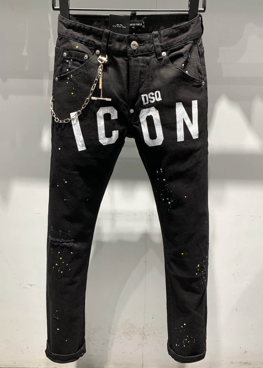 

DSQ PHANTOM TURTLE Classic Fashion Man Jeans Hip Hop Rock Moto Mens Casual Design Ripped Jeans Distressed Skinny Denim Biker DSQ Jeans 6913, Black