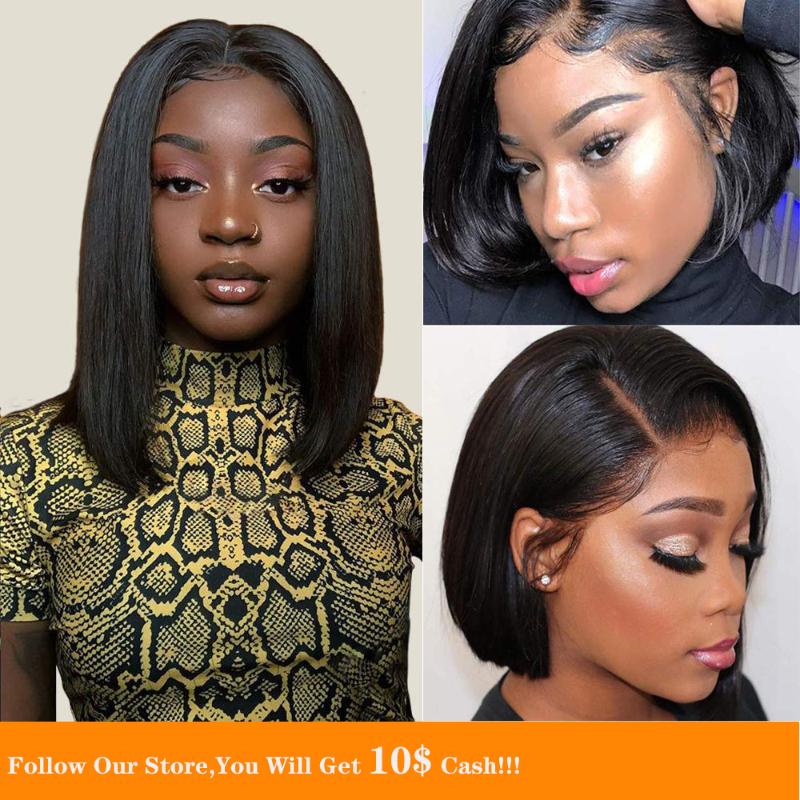 

Jet Black Short Bob 360 Lace Frontal Wig Brazilian Human Hair Wig 250% Density Transparent Pre Plucked Straight Hair For Women, As pic