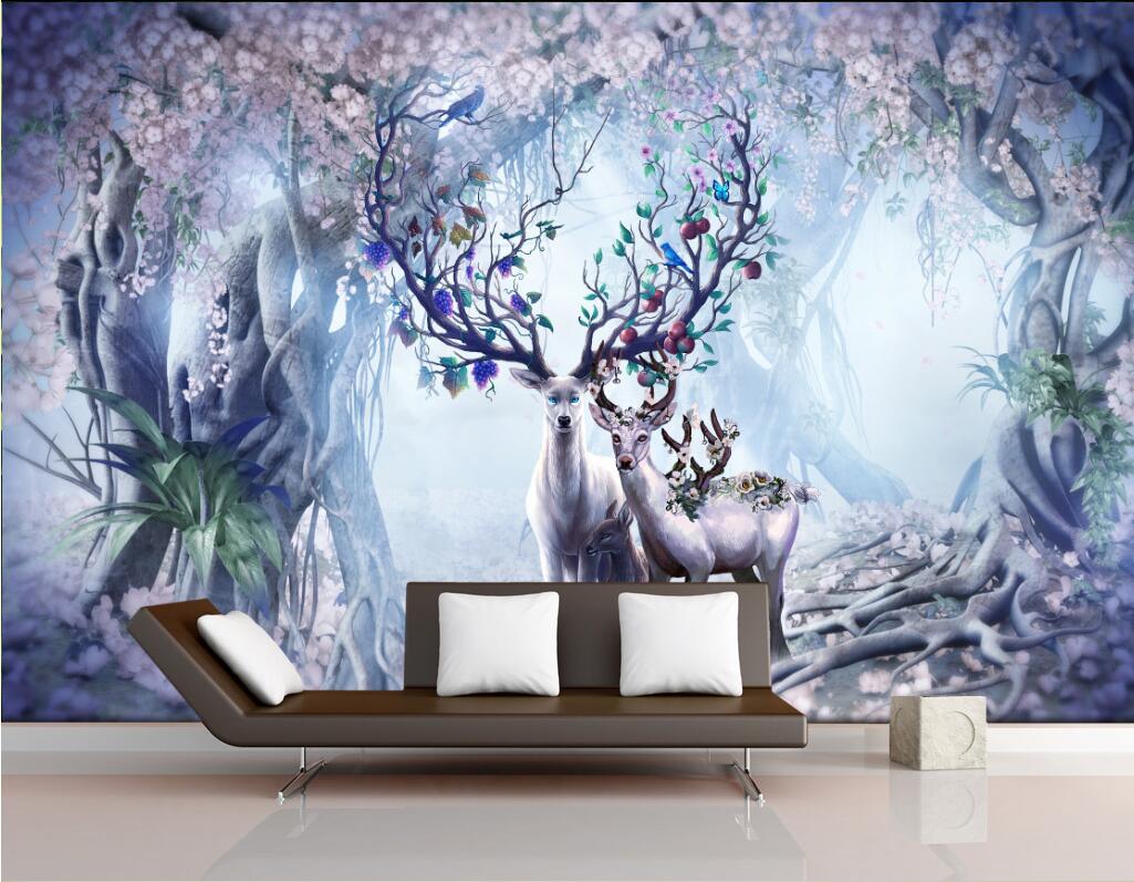 

WDBH 3d wallpaper custom photo European forest fog elk TV background wall home decor living room 3d wall muals wall paper for walls 3 d, Non-woven