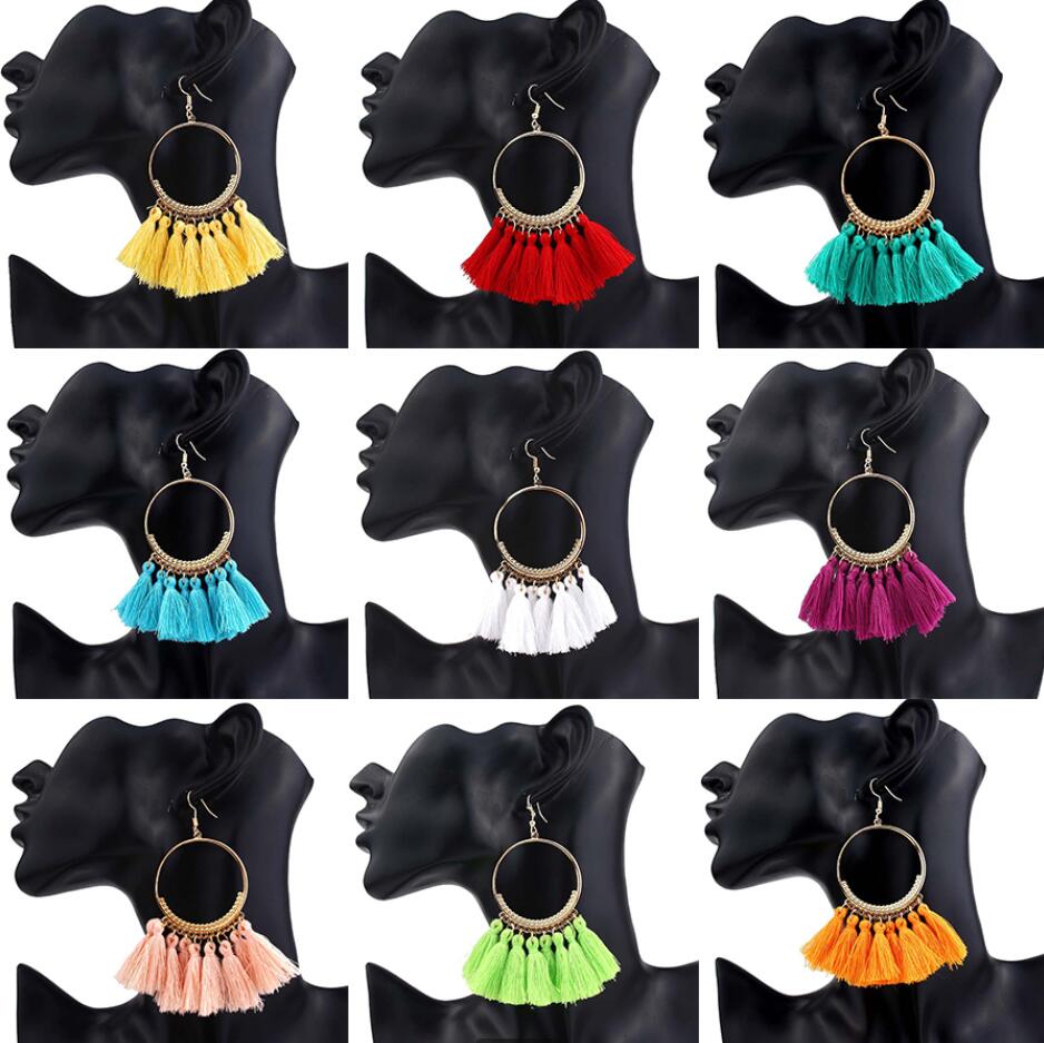 

Fashion Bohemian Big Tassel Earrings Statement 17 Colors Tassel Vintage Silk Fabric Drop Dangle Earring for Women 2020 Jewelry