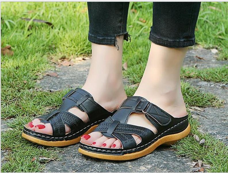 

Puimentiua Women's Summer Open Toe Comfy Sandals Super Soft Premium Orthopedic Low Heels Walking Sandals Corrector Cusion, Red