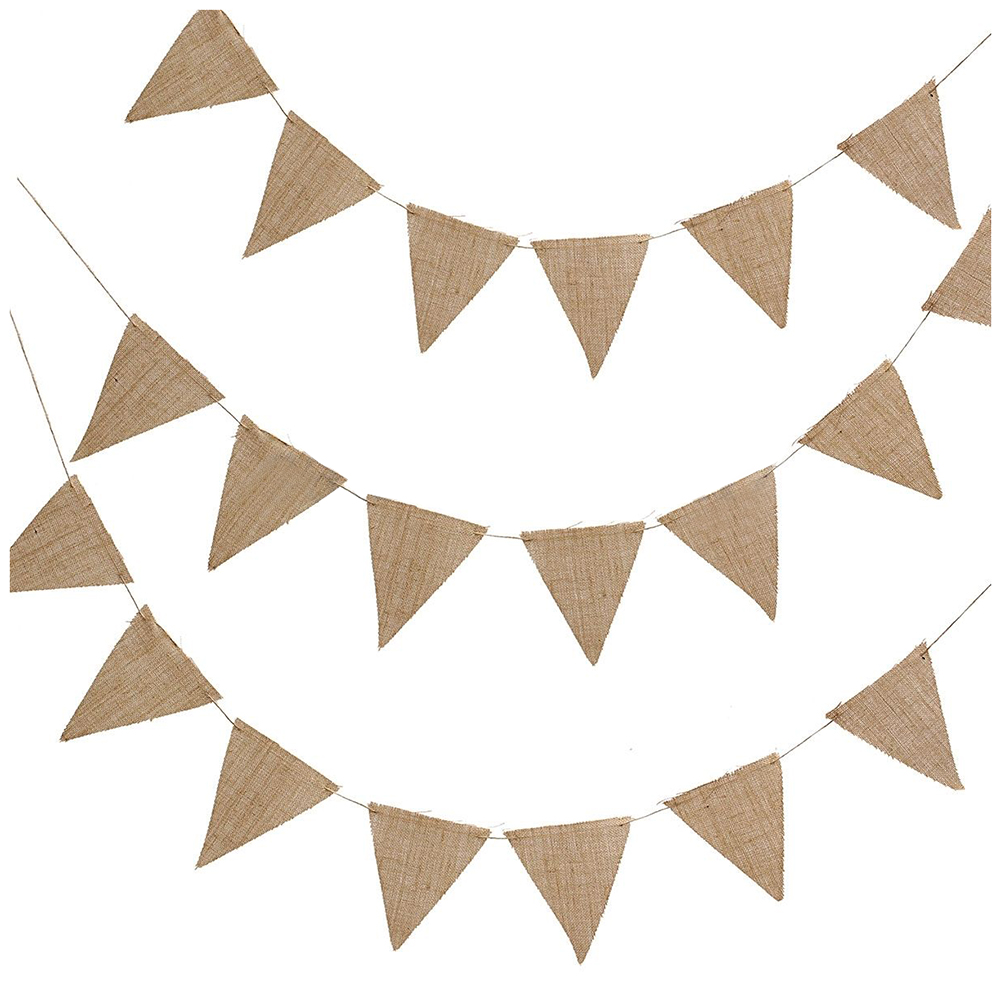 

New-10M 48 Flags Jute Rustic Hessian Burlap Bunting Banner Flag Party Wedding Decor