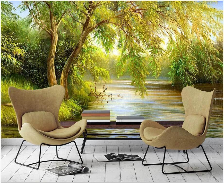 

Custom wall stickes photo Beautiful romantic idyllic oil painting landscape TV background wall home decor murals wallpaper for walls 3 d, Non-woven wallpaper