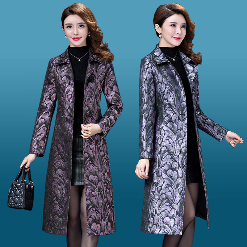 

Middle-aged Mother Trench Coat Autumn Winter Mid-length High-end Printed Single-breasted Pocket Windbreaker Female 2020 New A903, Purple