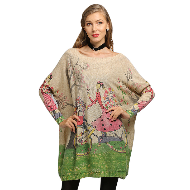 

Large Size Women's Loose Printed Wear Collar Pullover Sweater Long Sleeve Womans Cardigan Knitted Knitting, Gray