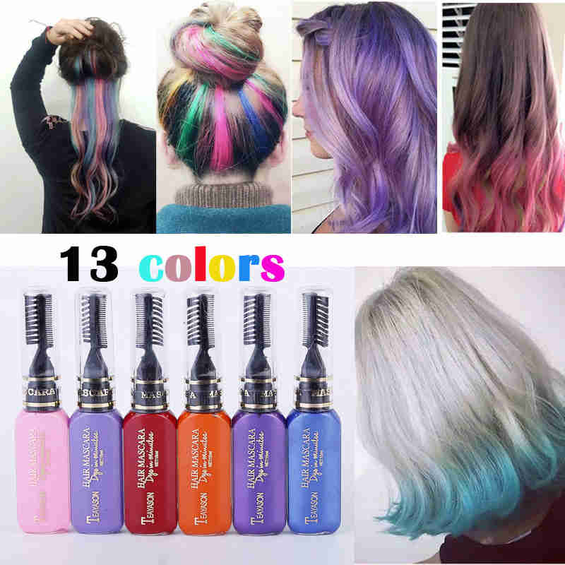 

TEAYASON 13 Colors One-time Hair Color Hair Dye Temporary Non-toxic DIY Hair Color Mascara Dye Cream Blue Grey Purple