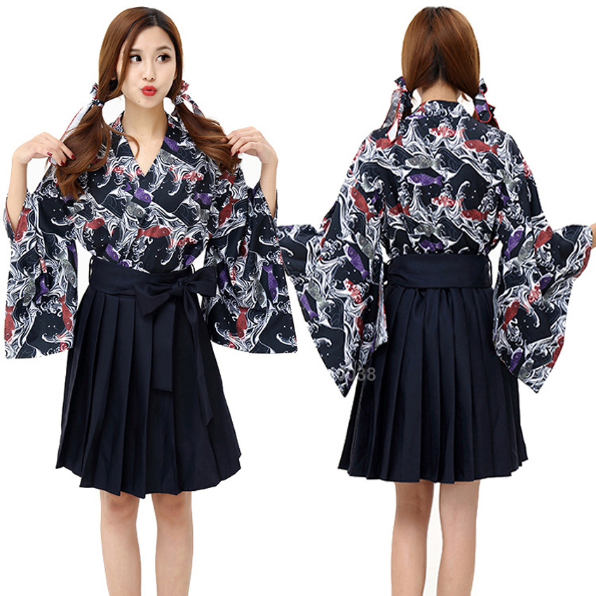 Kimono Haori rétro pour filles, Yukata, Style japonais, jupe Cardigan Kawaii, imprimé carpe de fête, robe de fée Anime, tenue