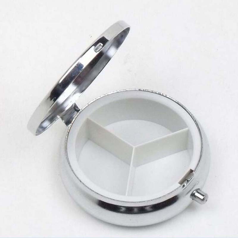 

200pcs Metal 3 Grid Pill Box boxes Organizer Medicine Organizer Container Case Round Jewellery Storage Pocket Portable Silver Color