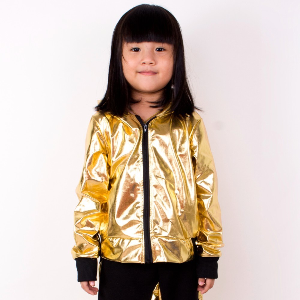 

Fashion Girls Boys Gold Hip Hop Dance Competition Coat Kid Clothing Party Dancing Stage Performance Jacket