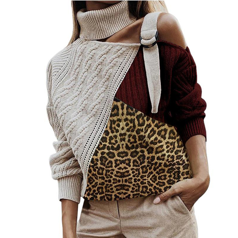 

Autumn and winter fashion women' hollow out sweater female leopard print knitwear casual pullover sweater, Blue