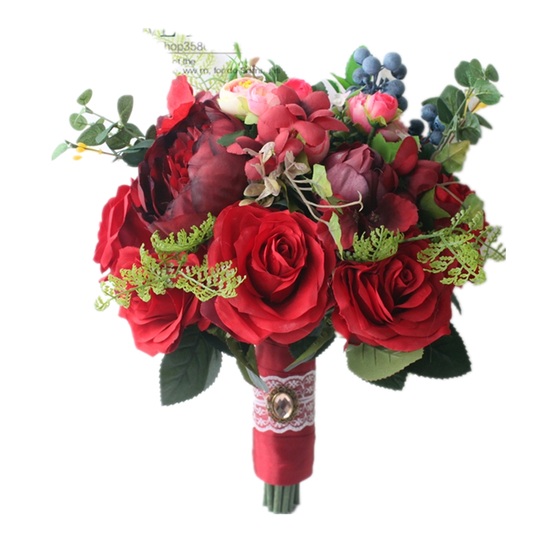 

New Red White Wedding Bouquet Handmade Artificial Flower Rose buque casamento Bridal Bouquet for Wedding Decoration, A012