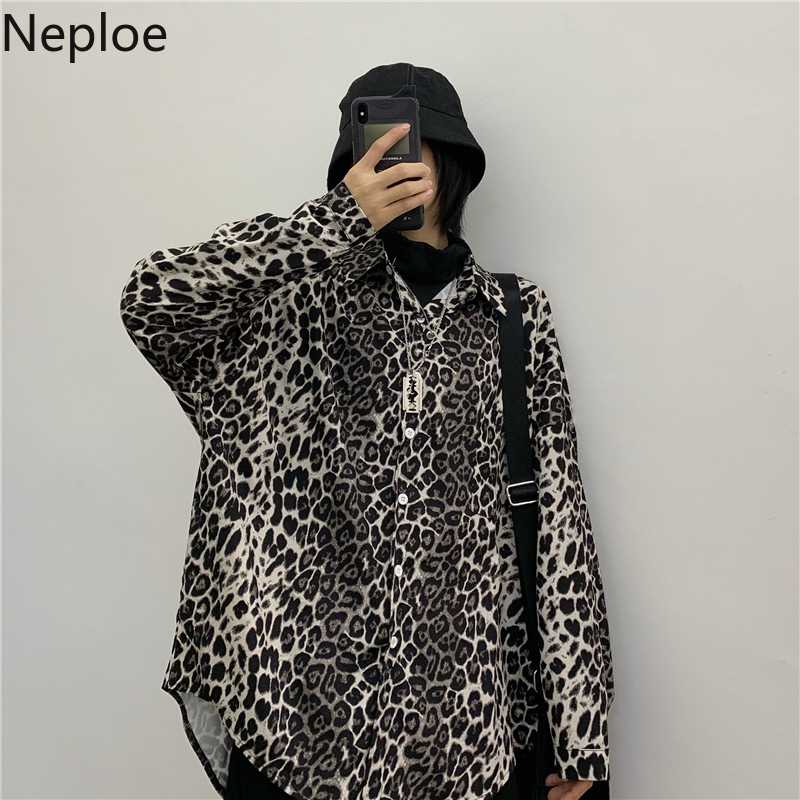 

Neploe Leopard Print Women Blouse Spring 2020 Vintage Single Breasted Long Sleeve Ladies Shirts Loose BF Style Female Tops 81026, Photo color