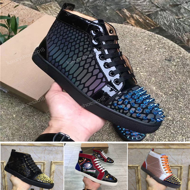 

New Mens Women Studded Spike Casual Shoes Sneakers Red Sole Bottom Leather Suede Graffiti Spike Shoes Sneakers Chaussures, Co-07