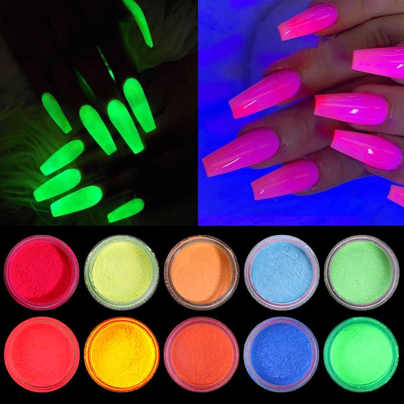 

6 Boxes Nail Powder Set Luminous Nail Glitters Powder Fluorescent Art Decorations