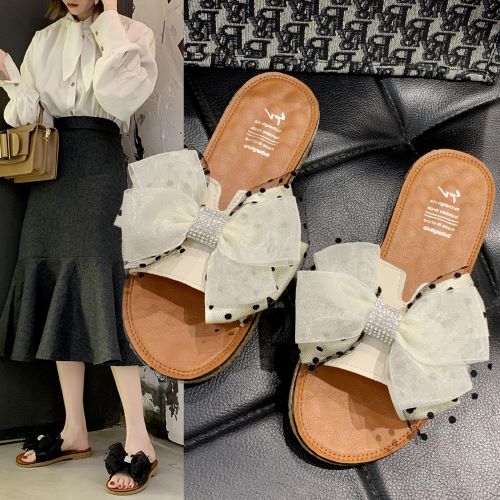 

Bow slippers women summer fashion wear flat bottom sandals 2020 new versatile Korean anti slip maternity shoes go out, See chart