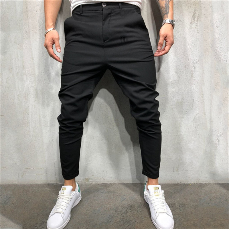 

Tactical Pants Fashion Men' Slim Pure Color Bandage Casual Smart-Pants Drawstring Pants Trousers Men pantalon homme 2020, Khaki