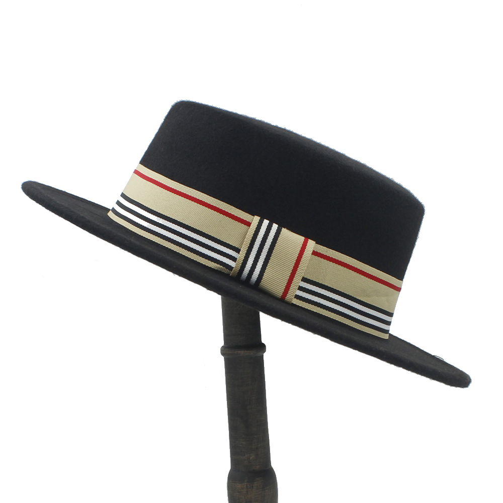 

Women Men Wool Flat Homburg Fedora Hat Lady Gentleman Winter Autum Jazz Boater Panama Top Caps Good Package Size 56-58CM, Black