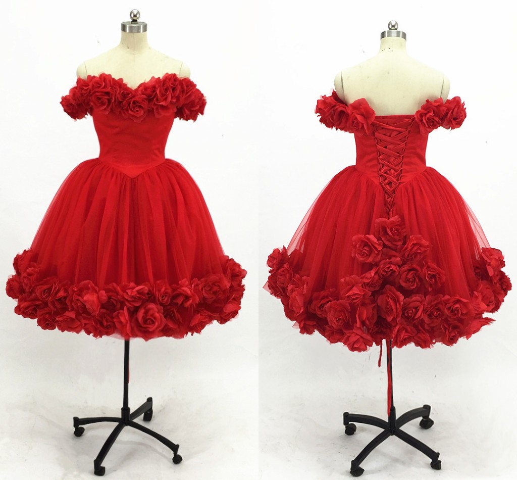 2020 Rouge 3D Fleurs Courtes Mini Robes De Soirée De Bal De L'épaule Bandage Tulle Dos Ouvert Robes De Soirée Tenue De Soirée Juniors Cocktail