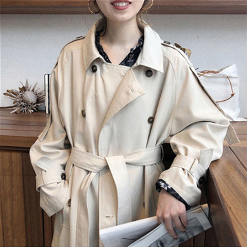 

2020 fashion Spring Autumn Double Breasted Trench Coats Women Slim Waist Long Windbreaker Loose Outerwear Female g389, Khaki